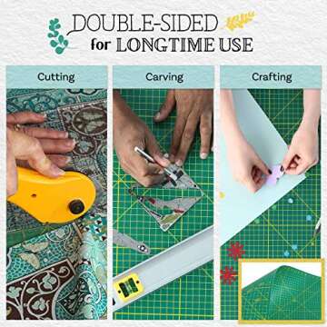 Crafty World 24 x 36 Cutting Mat for Sewing, Self Healing Double Sided Quilting Crafts Mat - Fabric Cutting Mat - Non Slip surface - Rotary Cutting Board Green