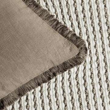 Foindtower Set of 2 Decorative Linen Fringe Throw Pillow Covers Cozy Boho Farmhouse Cushion Cover with Tassels Soft Accent Pillowcase for Couch Sofa Bed Living Room Home Decor, 26×26 Inch, Light Brown