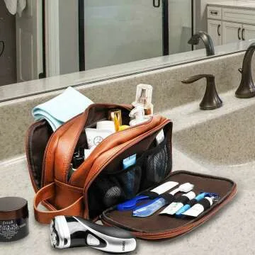 Men's Large Capacity PU Leather Toiletry Bag