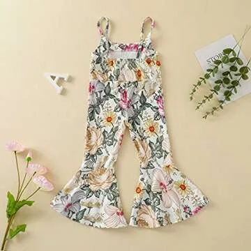 Emmababy Toddler Girl Bell Bottom Romper Baby Floral Suspender Pants Ribbed Jumpsuit Backless Flare ...
