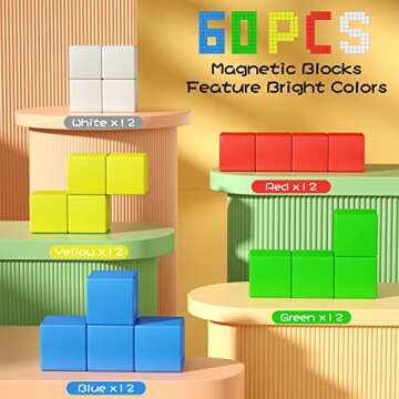 FAMOPLAY 60PCS Magnetic Blocks, Building Blocks Magnet Toys 3D Magnetic Cubes 1.0 Inch for Toddlers ...