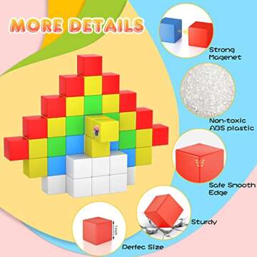 FAMOPLAY 60PCS Magnetic Blocks, Building Blocks Magnet Toys 3D Magnetic Cubes 1.0 Inch for Toddlers Kids Age 3-5 and Up Education Sensory Stem Toys for Boys and Girls