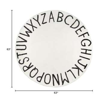 Topotdor Round Kids Play Rug Alphabet Nursery Area Rug Extra Large Soft Crawling Play Mat for Children Toddlers Bedroom (63 inch, Beige)