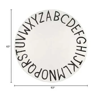 Topotdor Round Kids Play Rug Alphabet Nursery Area Rug Extra Large Soft Crawling Play Mat for Children Toddlers Bedroom (63 inch, Beige)