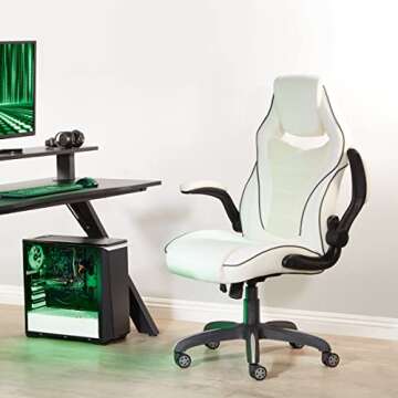 OSP Home Furnishings Xeno Ergonomic Adjustable Faux Leather Gaming Chair with Integrated Headrest an...