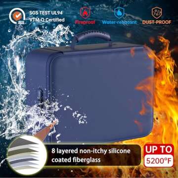 DocSafe 5200°F Document Organizer with Lock,Upgraded Heat Insulated Fireproof＆Waterproof Box 8 Layers File Organizer,Portable Home Travel Safe Storage for Important Documents, Files,Blue (Soft)