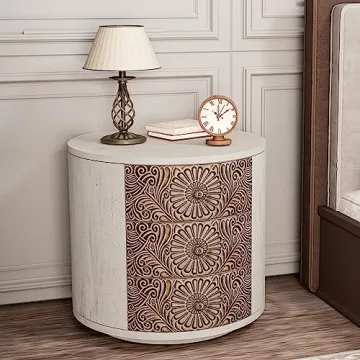 Elegant HOMPUS Round End Table with 3 Storage Drawers