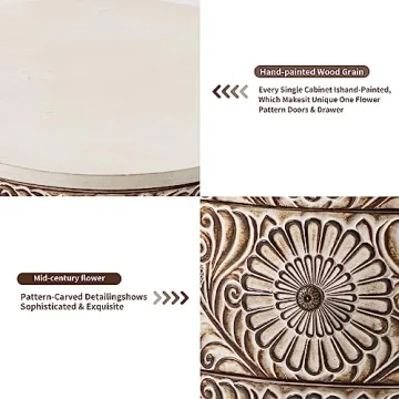 Elegant HOMPUS Round End Table with 3 Storage Drawers