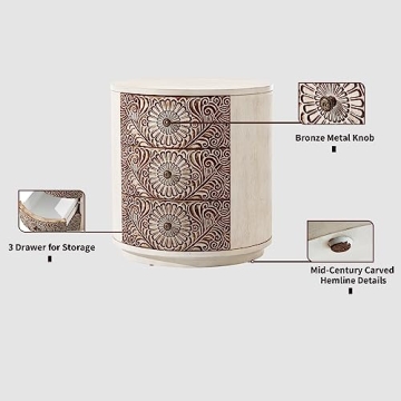 Elegant HOMPUS Round End Table with 3 Storage Drawers