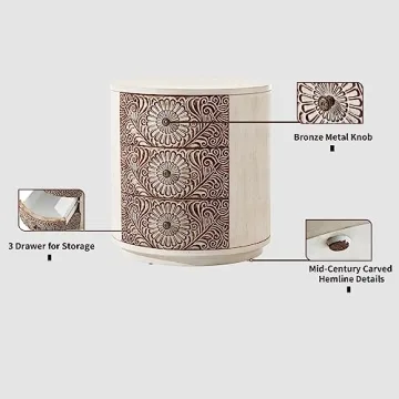 Elegant HOMPUS Round End Table with 3 Storage Drawers