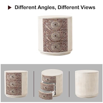 Elegant HOMPUS Round End Table with 3 Storage Drawers