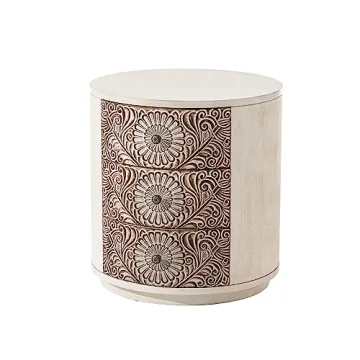Elegant HOMPUS Round End Table with 3 Storage Drawers