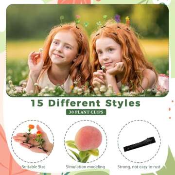 30 Pcs Bean Sprout Hair Clips Mixed Style Plant Hairpins Flower Plant Hair Clip Little Grass Barrette Butterfly Headwear Hair Accessories for Women Girl School Home Party Christmas (Cute)