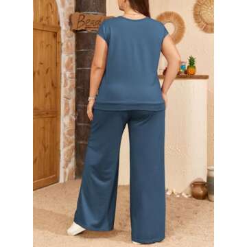 Eytino Women's Plus Size Sets Casual Cap Sleeve Tops High Waist Long Lounge Sweatpants Two Pieces Tr...