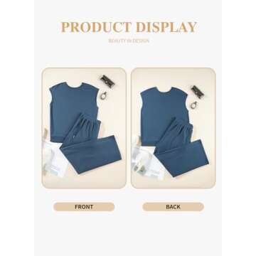 Eytino Women's Plus Size Sets Casual Cap Sleeve Tops High Waist Long Lounge Sweatpants Two Pieces Tracksuits Oversized Pajama Sets Blue 2X