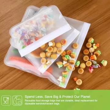 SPLF 6 Pack Dishwasher Safe Reusable Gallon Freezer Bags, BPA FREE Extra Thick Reusable Storage Bags Leakproof Silicone and Plastic Free for Marinate Meats, Cereal, Sandwich, Snack, Travel Items