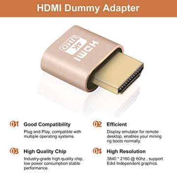 VOLADOR 4K HDMI Dummy Plug, Headless Ghost Display Emulator, 3840x2160@60Hz High Resolution Virtual Monitor Display Adapter for Ethereum ETH ZEC BTC Mining, Compatible with Windows Mac OSX - 3 Packs