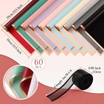 Mimorou 60 Sheets Flower Wrapping Paper - Elegant Waterproof Floral Paper for DIY Crafts and Gifting