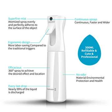 Water Spray Bottle for Hair (White - 10oz), Hair Spray Bottle, Fine Plant Mister, Automatic Spray Bottle, Continuous Empty Spray Bottle for Hair Styling, Skin Care, Cleaning, Salons, Face & Plants