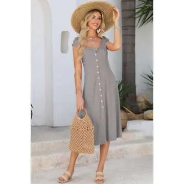 AlvaQ Light Grey Summer Midi Dress for Women 2025