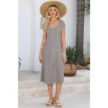 AlvaQ Light Grey Summer Midi Dress for Women 2025
