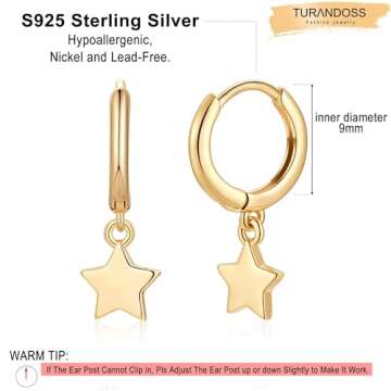Star Earrings Huggie Hoop for Women, Star Dangle Huggie Hoops Hypoallergenic Earrings Star Hoops Cuff Cute Star Earrings for Women