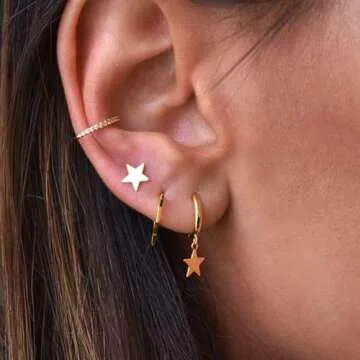 Star Earrings Huggie Hoop for Women, Star Dangle Huggie Hoops Hypoallergenic Earrings Star Hoops Cuff Cute Star Earrings for Women