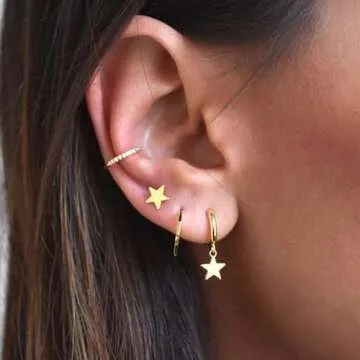 Star Earrings Huggie Hoop for Women, Star Dangle Huggie Hoops Hypoallergenic Earrings Star Hoops Cuff Cute Star Earrings for Women