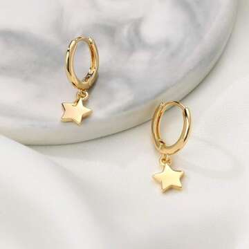Star Earrings Huggie Hoop for Women, Star Dangle Huggie Hoops Hypoallergenic Earrings Star Hoops Cuff Cute Star Earrings for Women