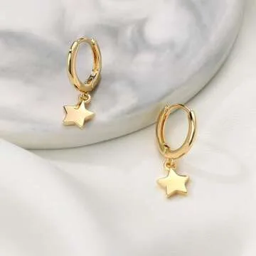 Star Earrings Huggie Hoop for Women, Star Dangle Huggie Hoops Hypoallergenic Earrings Star Hoops Cuff Cute Star Earrings for Women