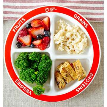 Health Beet MyPlate Portion Control Plate with Dairy Bowl - 4 Divided Sections for Fruit Grains Vegg...