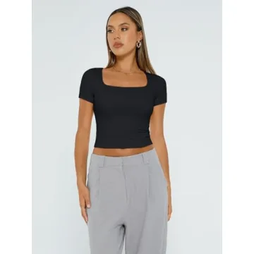 Trendy Queen Short Sleeve Square Neck Crop Top