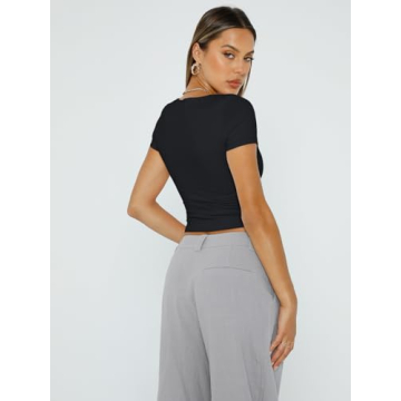 Trendy Queen Short Sleeve Square Neck Crop Top