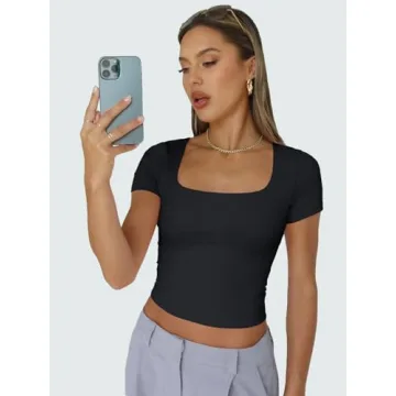 Trendy Queen Short Sleeve Square Neck Crop Top