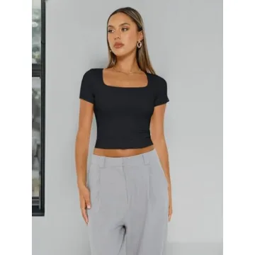 Trendy Queen Short Sleeve Square Neck Crop Top