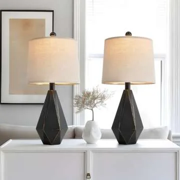 PoKat 20.25'' Table Lamps Set of 2, Bedside Lamp for nightstand, Small Farmhouse Lamps for Bedroom, Black Bedroom Lamps for Living Room, Nursery, Black, Suitable for Small Place