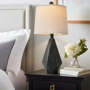 PoKat 20.25'' Table Lamps Set of 2, Bedside Lamp for nightstand, Small Farmhouse Lamps for Bedroom, Black Bedroom Lamps for Living Room, Nursery, Black, Suitable for Small Place