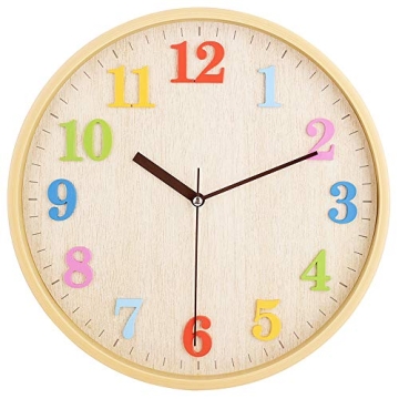 Topkey 12" Wooden Look Wall Clock Silent Non-Ticking 3D Numbers Colorful Decorative Round Clock for ...