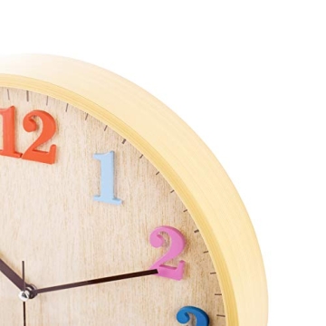 Topkey 12" Wooden Look Wall Clock Silent Non-Ticking 3D Numbers Colorful Decorative Round Clock for Living Room, Bedroom and Office Battery Not Included - Light Brown