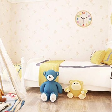 Topkey 12" Wooden Look Wall Clock Silent Non-Ticking 3D Numbers Colorful Decorative Round Clock for Living Room, Bedroom and Office Battery Not Included - Light Brown