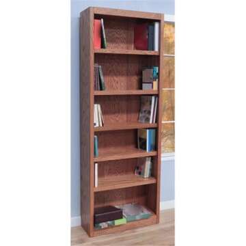 Concepts In Wood 84" Traditional Wood Bookcase with 4 Adjustable Shelves & 2 Fixed Shelves, Assembly...