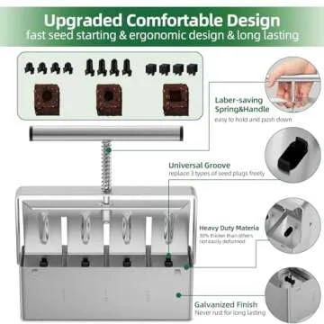 zukakii Soil Blocker 2 Inch 4 Cell Upgraded Soil Block Maker Heavy Duty with Comfortable Handle and 3 Sizes Seed Pins Handheld Soil Blocking Tool for Seed Starting transplanting Germination