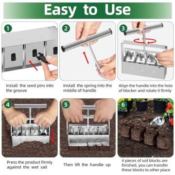 zukakii Soil Blocker 2 Inch 4 Cell Upgraded Soil Block Maker Heavy Duty with Comfortable Handle and 3 Sizes Seed Pins Handheld Soil Blocking Tool for Seed Starting transplanting Germination