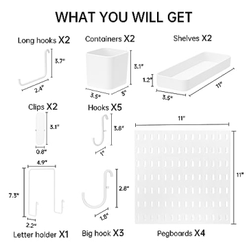 VUSIGN Pegboard Organizer Kit with 4 Panels & 17 Accessories
