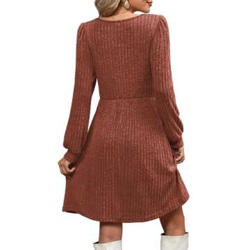 OFEEFAN Cable Knit Babydoll Dresses for Women Fall Holiday Dress Fashion Caramel S
