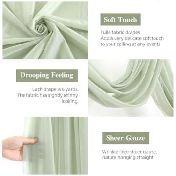 PARTISKY Wedding Arch Draping Fabric, 1 Panel 28" x 19Ft Sage Green Sheer Fabric Drapes Backdrop Cur...