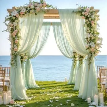 PARTISKY Wedding Arch Draping Fabric, 1 Panel 28" x 19Ft Sage Green Sheer Fabric Drapes Backdrop Curtain for Wedding Ceremony Party Ceiling Decor（1 Panel）, Sage Green