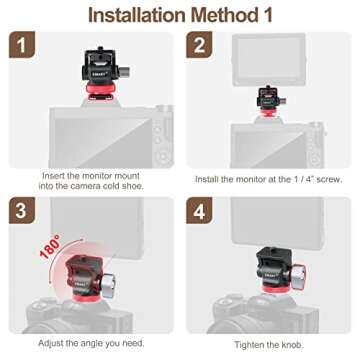 EMART Metal Camera Monitor Mount Holder- Locking Knob & Cold Shoe for 5 / 7inch Field Monitor, Support Tilt and Swivel, Adjustable for Camera, Video Shooting, Photography