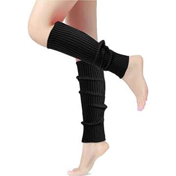 CHUNG Adult Women Juniors Knitted Leg Warmers 16.5" Neon Party Accessory (One Size, black-1)