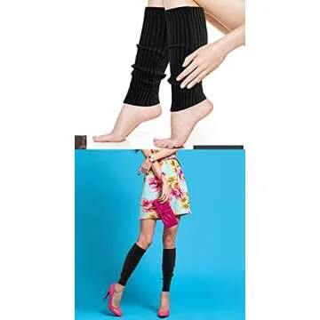 CHUNG Adult Women Juniors Knitted Leg Warmers 16.5" Neon Party Accessory (One Size, black-1)